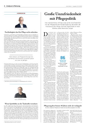 Vorschauseite 1: Große Unzufriedenheit mit Pflegepolitik