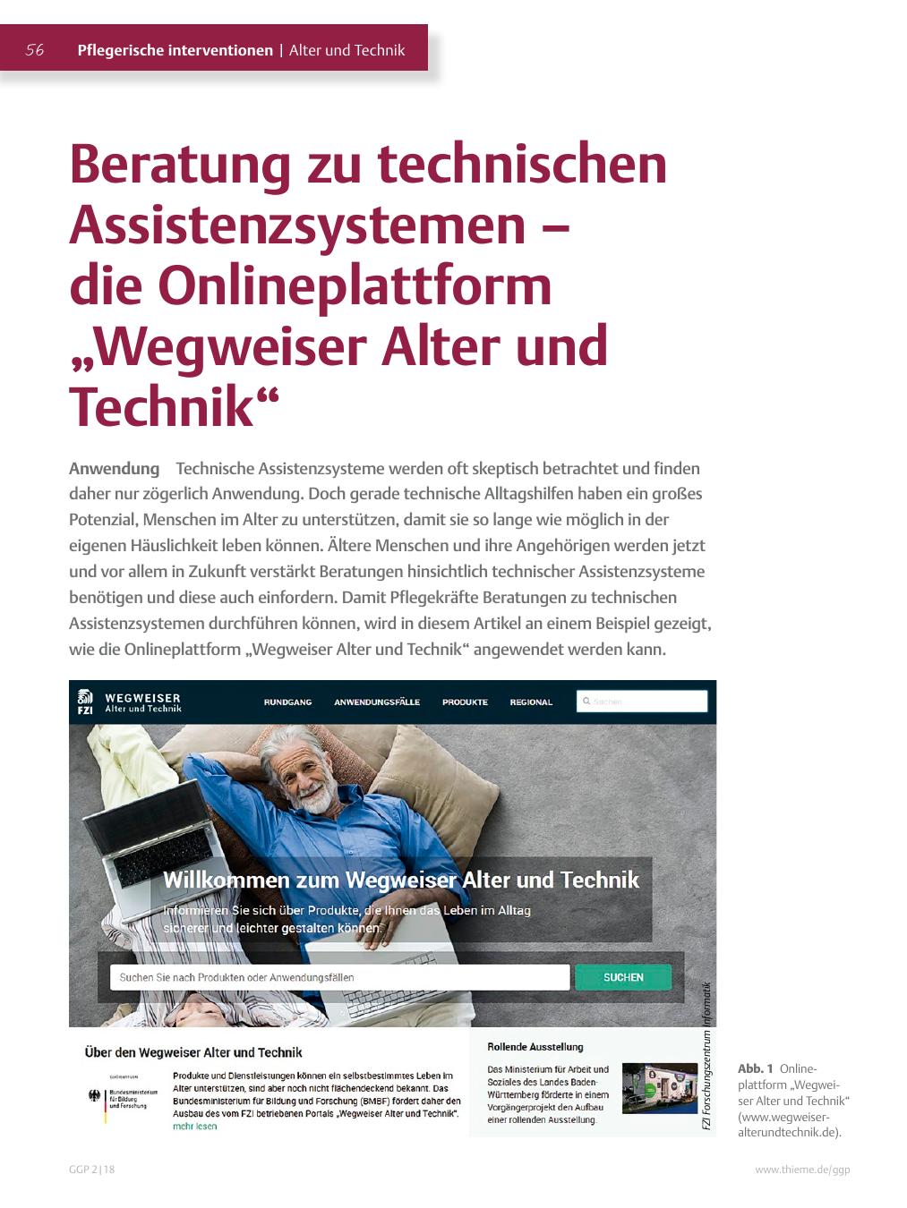 Vorschauseite 1: Beratung zu technischen Assistenzsystemen – die Onlineplattform „Wegweiser Alter und Technik“