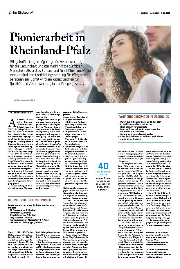 Vorschauseite 1: Pionierarbeit in Rheinland-Pfalz