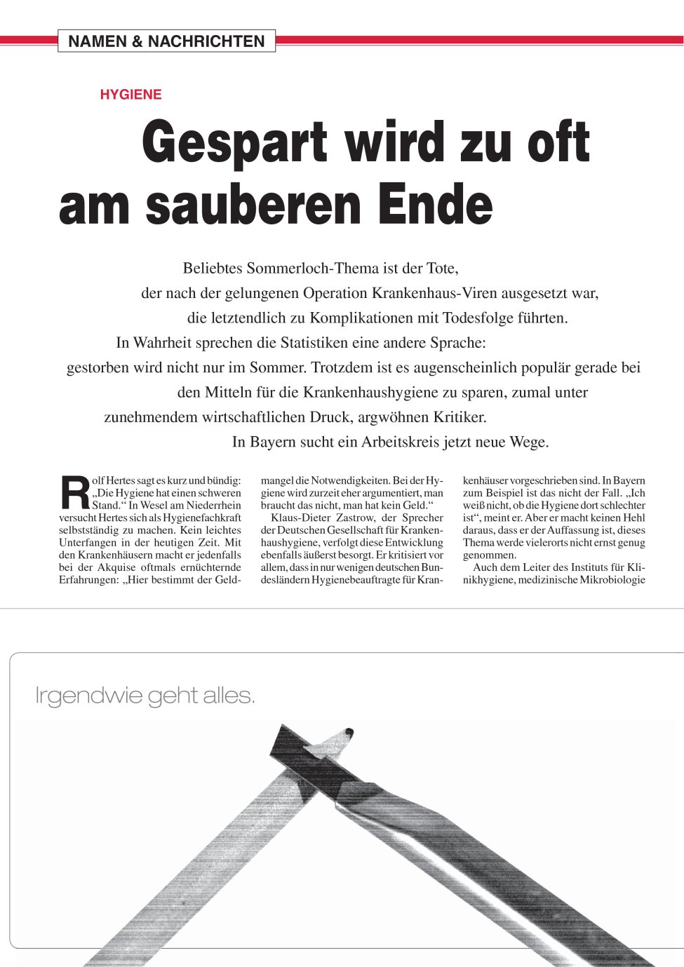 Vorschauseite 1: Gespart wird zu oft am sauberen Ende