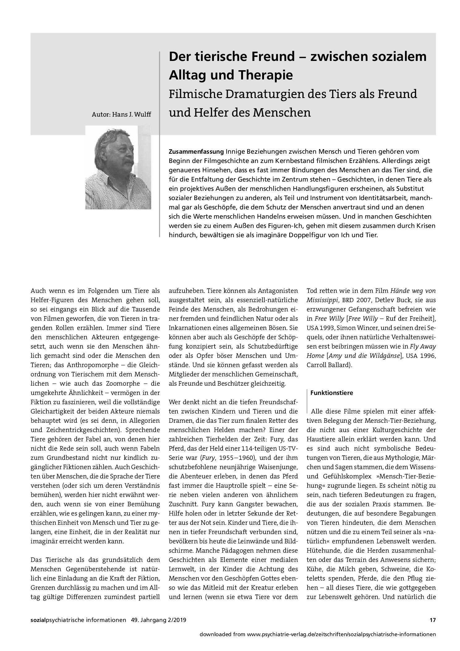 Vorschauseite 1: Der tierische Freund – zwischen sozialem Alltag und Therapie