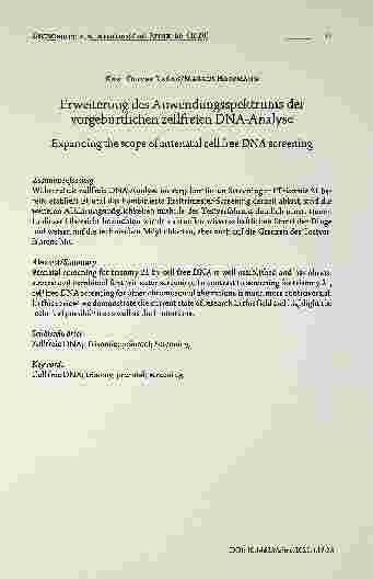 Vorschauseite 1: Erweiterung des Anwendungsspektrums der vorgeburtlichen zellfreien DNA-Analyse. Expanding the scope of antenatal cell-free DNA screening.