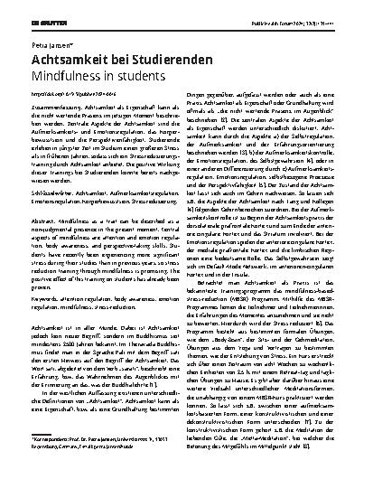 Vorschauseite 1: Achtsamkeit bei Studierenden