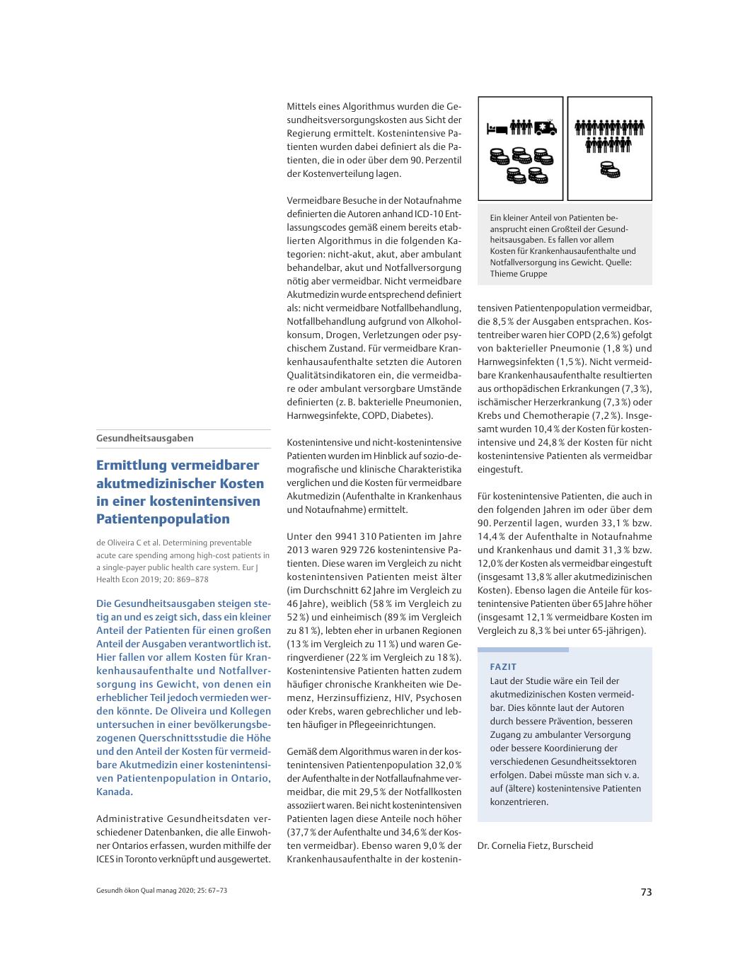 Vorschauseite 1: Gesundheitsausgaben - Ermittlung vermeidbarer akutmedizinischer Kosten in einer kostenintensiven Patientenpopulation