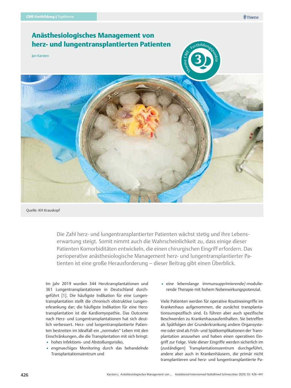 Vorschauseite 1: Anästhesiologisches Management von Herzund Lungentransplantierten Patienten