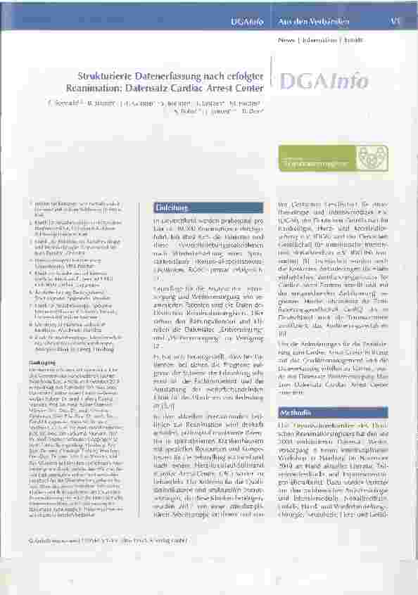 Vorschauseite 1: Strukturierte Datenerfassung nach erfolgter Reanimation: Datensatz Cardiac Arrest Center