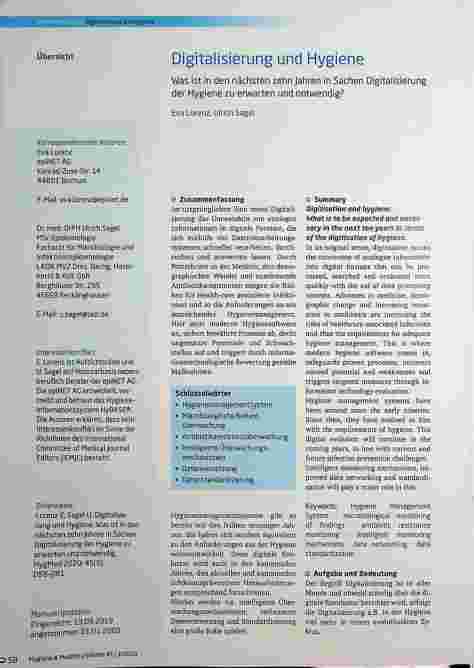 Vorschauseite 1: Digitalisierung und Hygiene: Was ist in den nächsten zehn Jahren in Sachen Digitalisierung der Hygiene zu erwarten und notwendig?