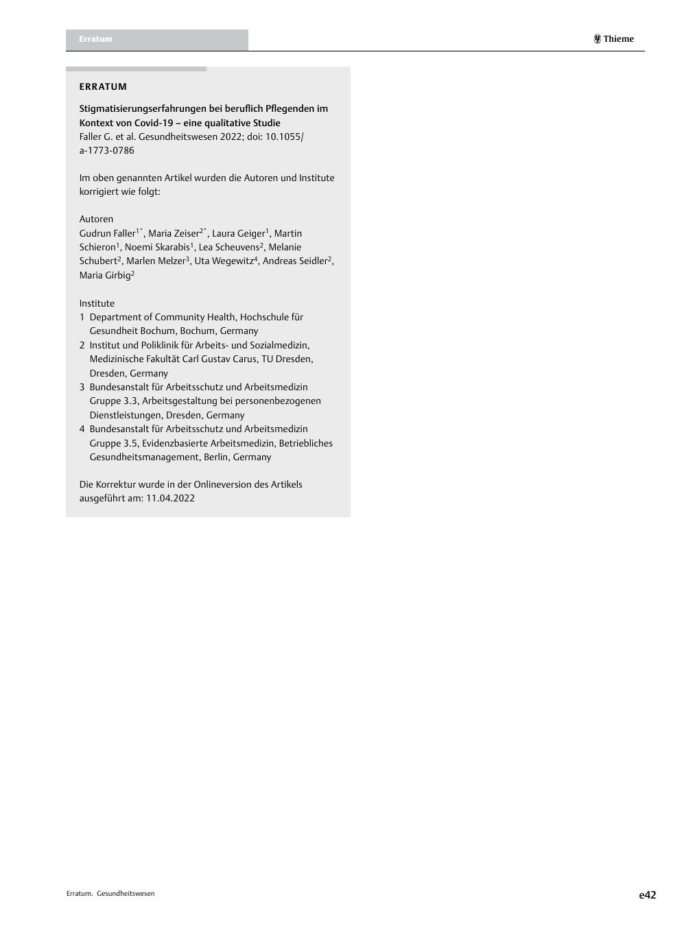 Vorschauseite 1: Erratum: Stigmatisierungserfahrungen bei beruflich Pflegenden im Kontext von Covid-19 – eine qualitative Studie