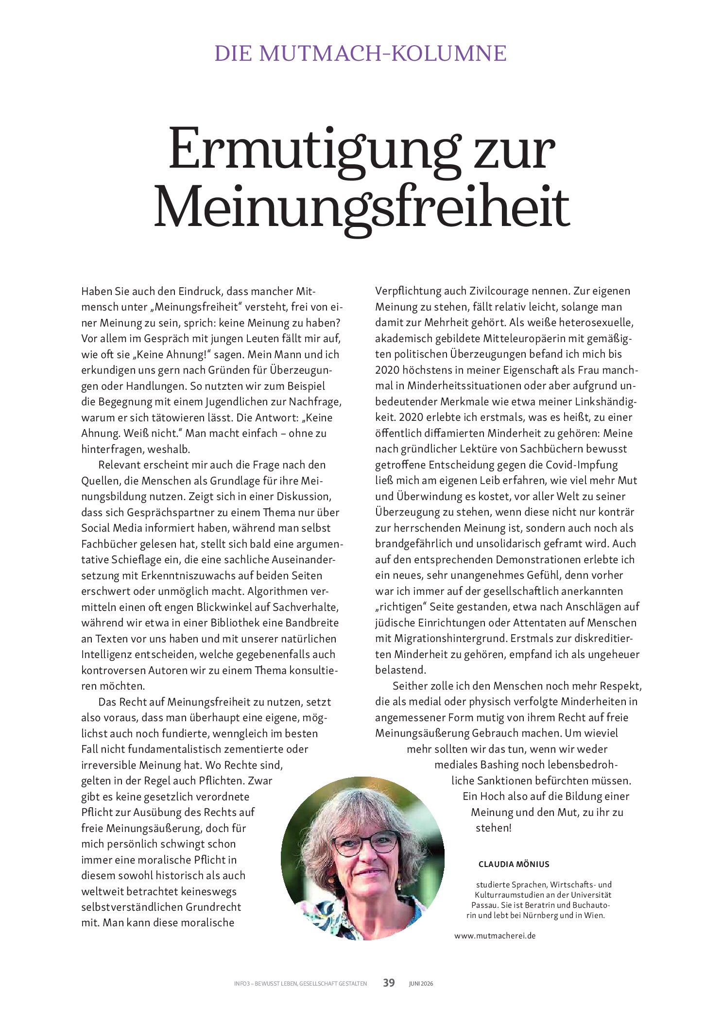 Vorschauseite 1: Ermutigung zur Meinungsfreiheit