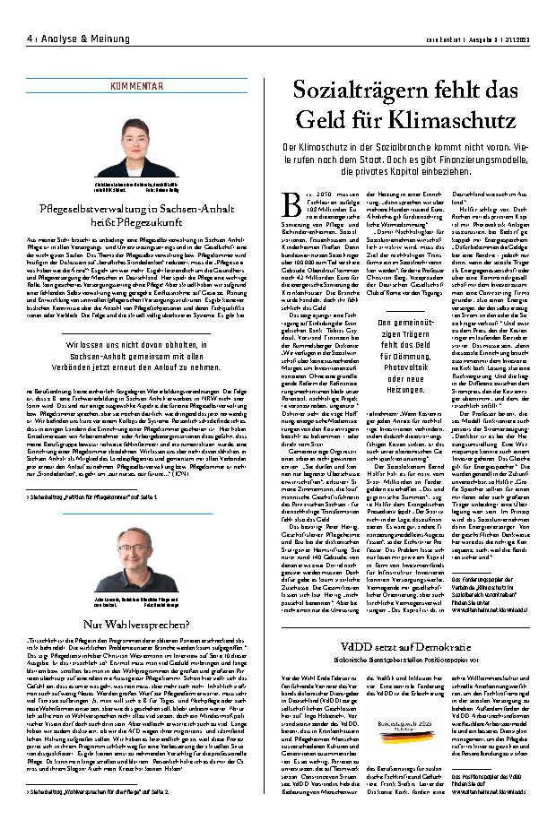Vorschauseite 1: Sozialträgern fehlt das Geld für Klimaschutz