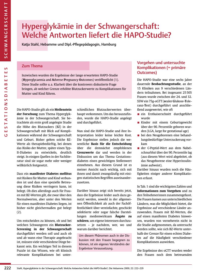 Vorschauseite 1: Hyperglykämie in der Schwangerschaft: Welche Antworten liefert die HAPO-Studie?