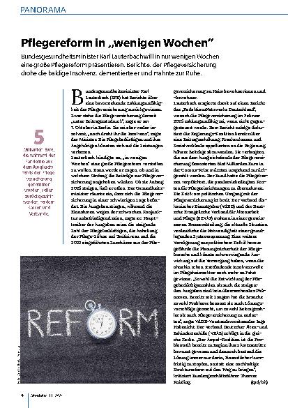 Vorschauseite 1: Pflegereform in „wenigen Wochen“