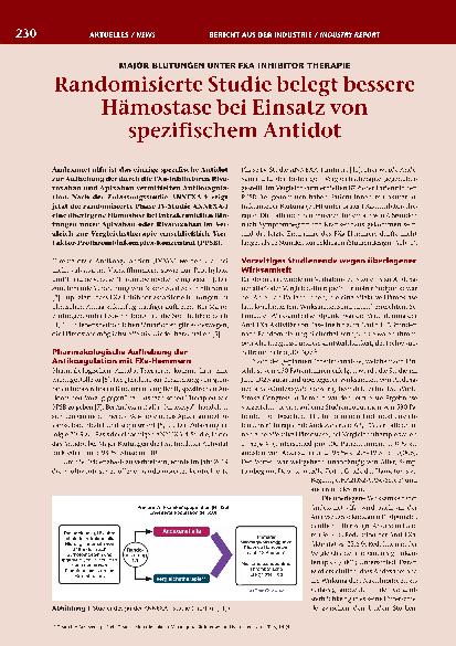 Vorschauseite 1: Randomisierte Studie belegt bessere Hämostase bei Einsatz von spezifischem Antidot