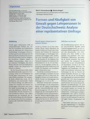 Vorschauseite 1: Formen und Häufigkeit von Gewalt gegen Lehrpersonen in der Deutschschweiz: Analyse einer repräsentativen Umfrage