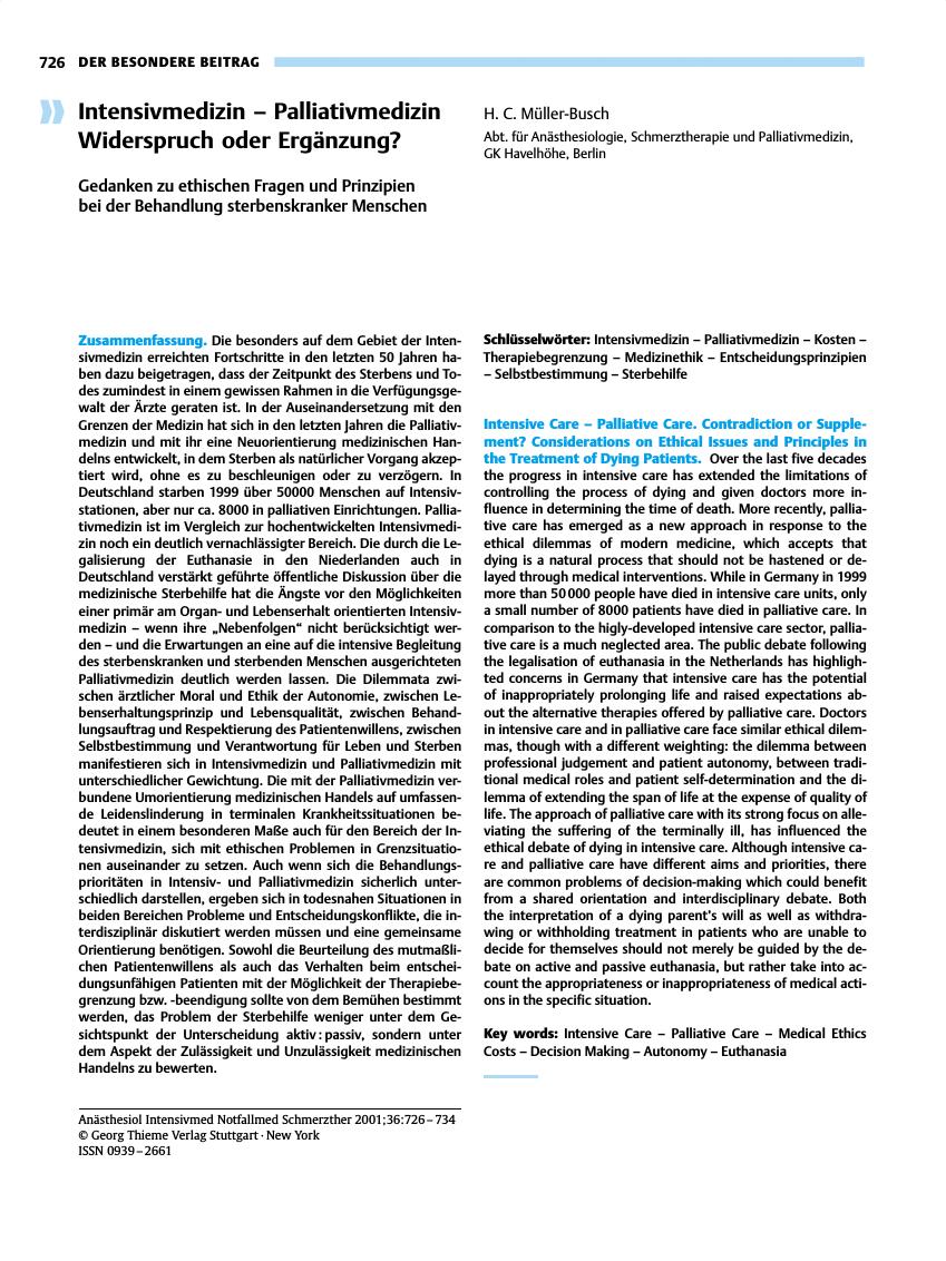 Vorschauseite 1: Intensivmedizin - Palliativmedizin Widerspruch oder Ergänzung?