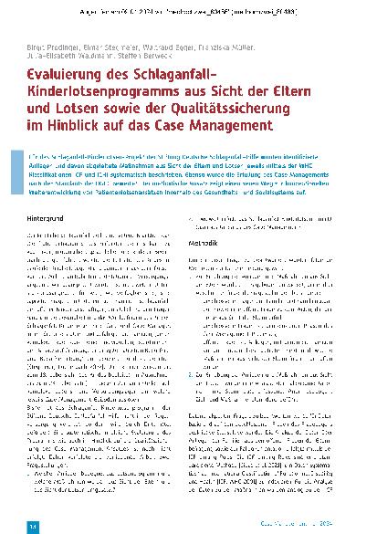 Vorschauseite 1: Evaluation des Schlaganfall-Kinderlotsenprogramms aus Sicht der Eltern und Lotsen sowie der Qualitätssicherung im Hinblick auf das Case Management
