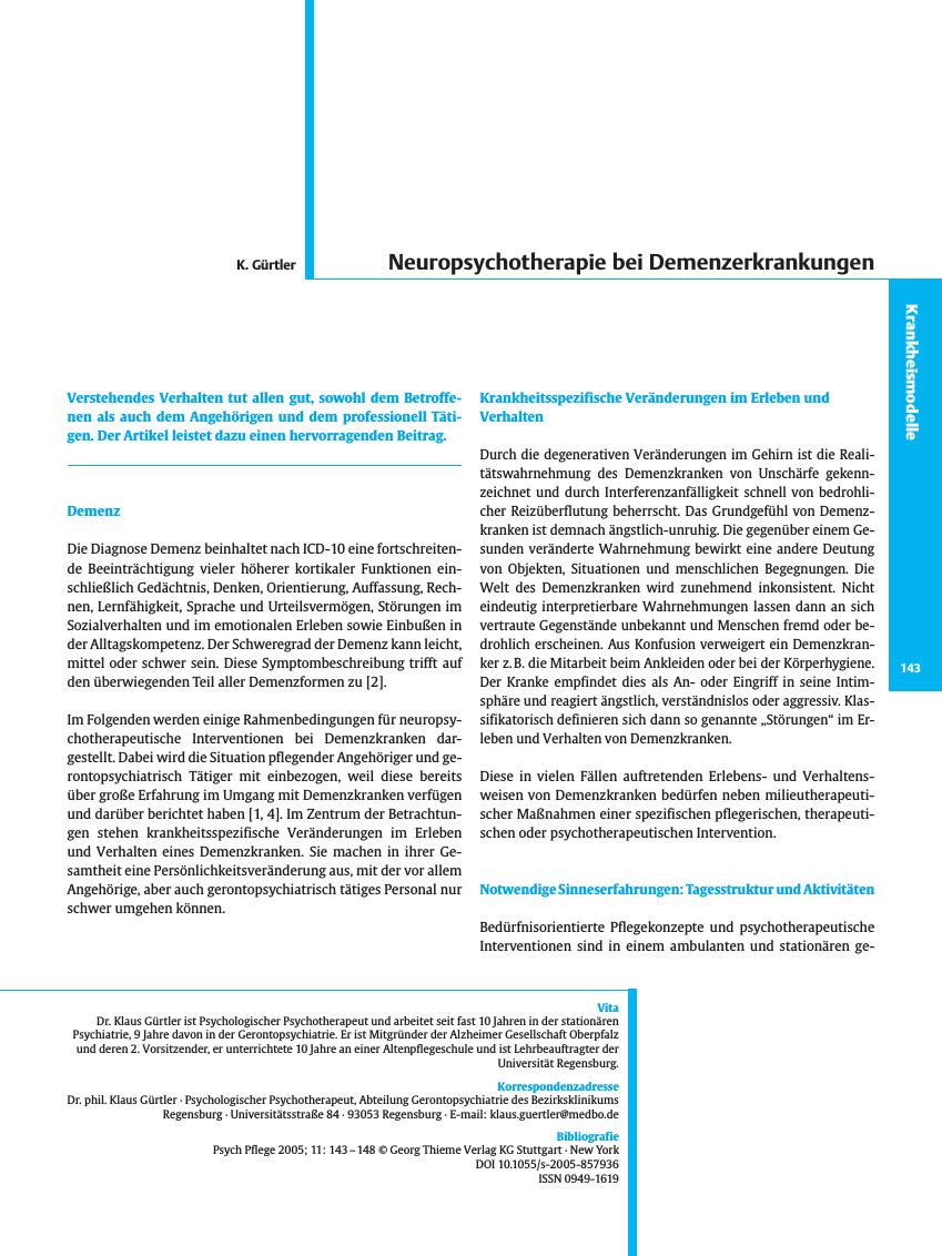 Vorschauseite 1: Neuropsychotherapie bei Demenzerkrankungen