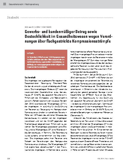 Vorschauseite 1: Gewerbsund bandenmäßiger Betrug sowie Bestechlichkeit im Gesundheitswesen wegen Verordnungen über flachgestrickte Kompressionsstrümpfe