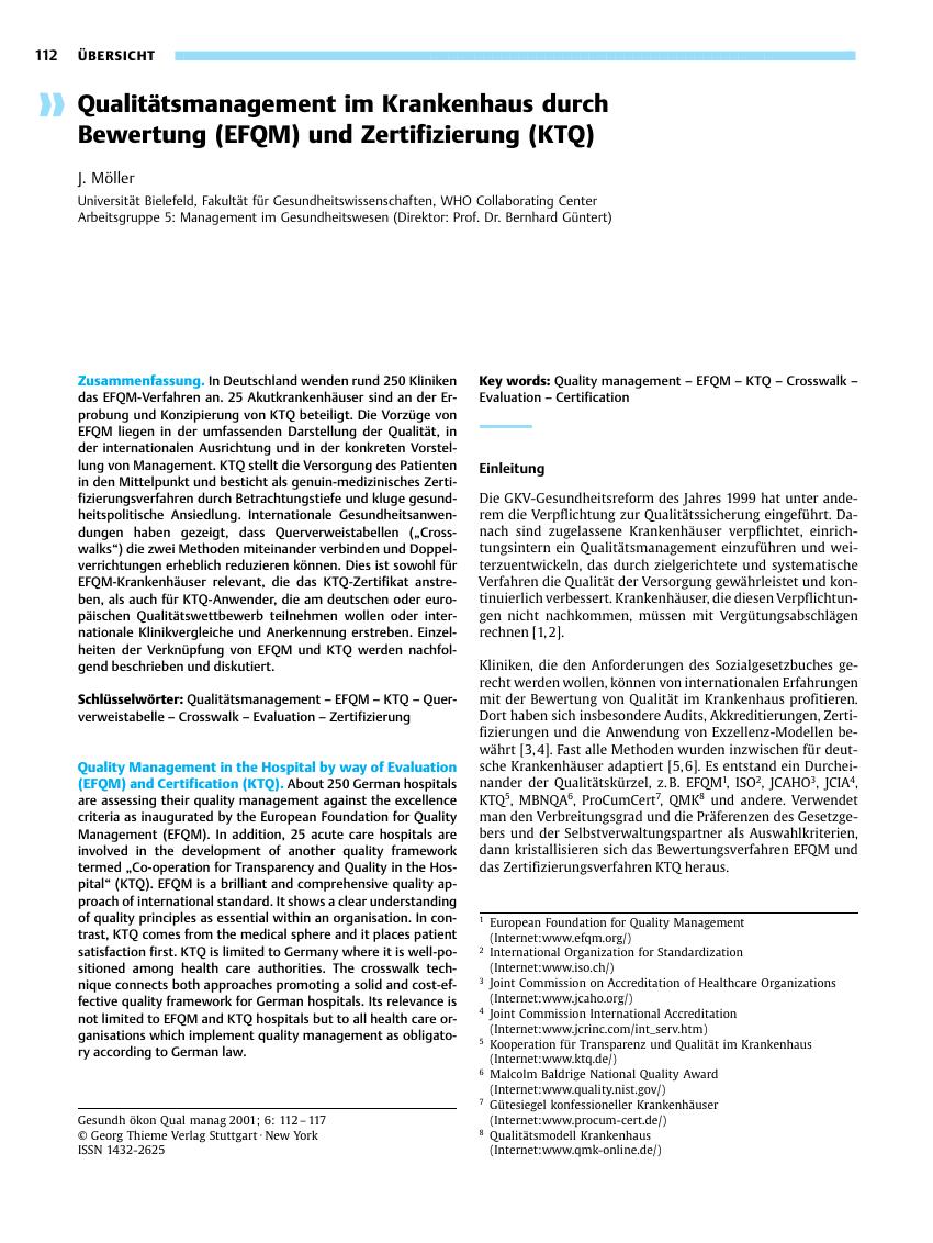 Vorschauseite 1: Qualitätsmanagement im Krankenhaus durch Bewertung (EFQM) und Zertifizierung (KTQ)
