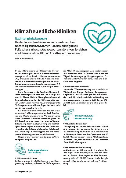 Vorschauseite 1: Klimafreundliche Kliniken Nachhaltigkeitskonzepte