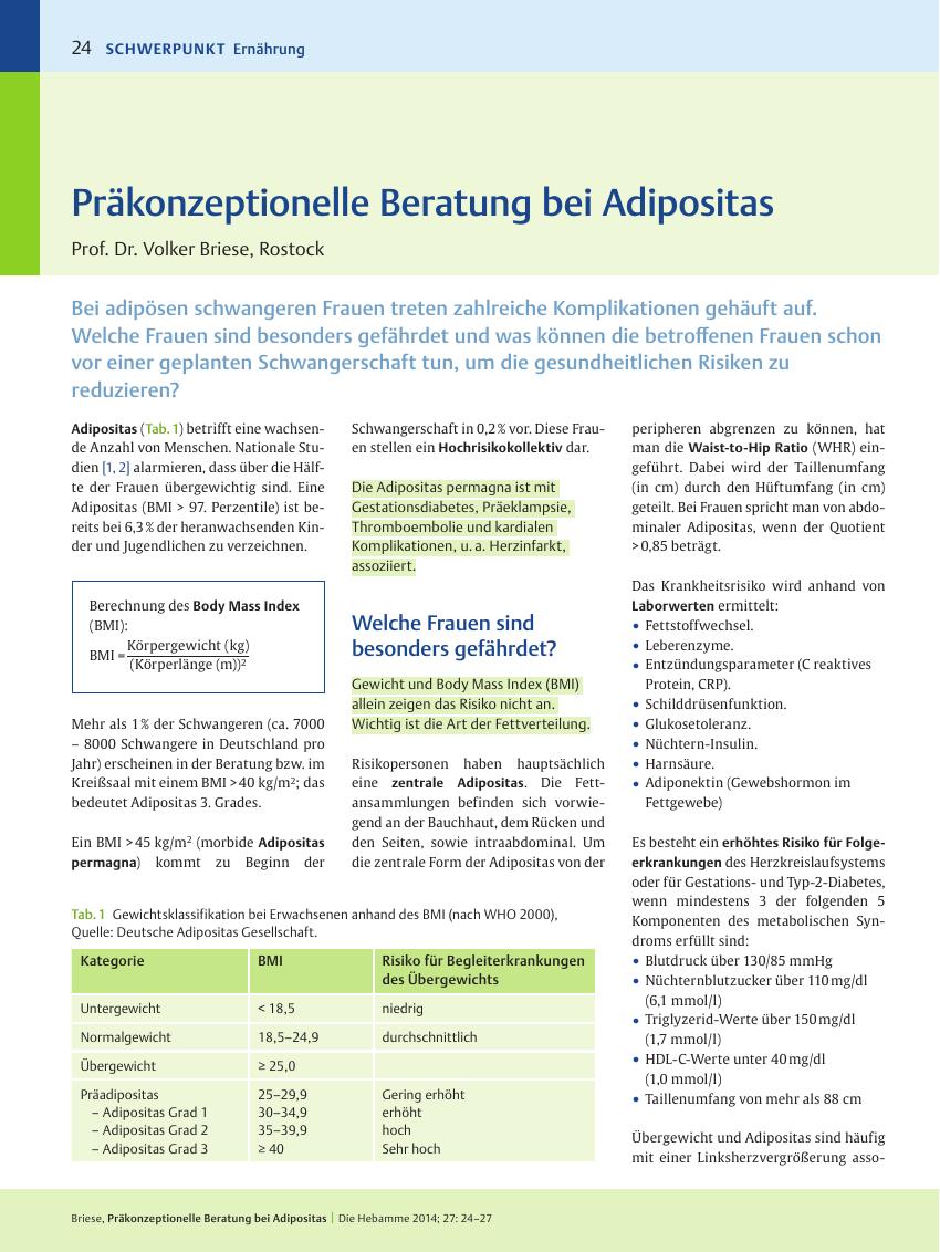 Vorschauseite 1: Präkonzeptionelle Beratung bei Adipositas
