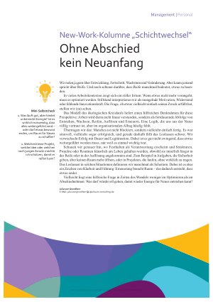 Vorschauseite 1: New-Work-Kolumne „Schichtwechsel“ Ohne Abschied kein Neuanfang