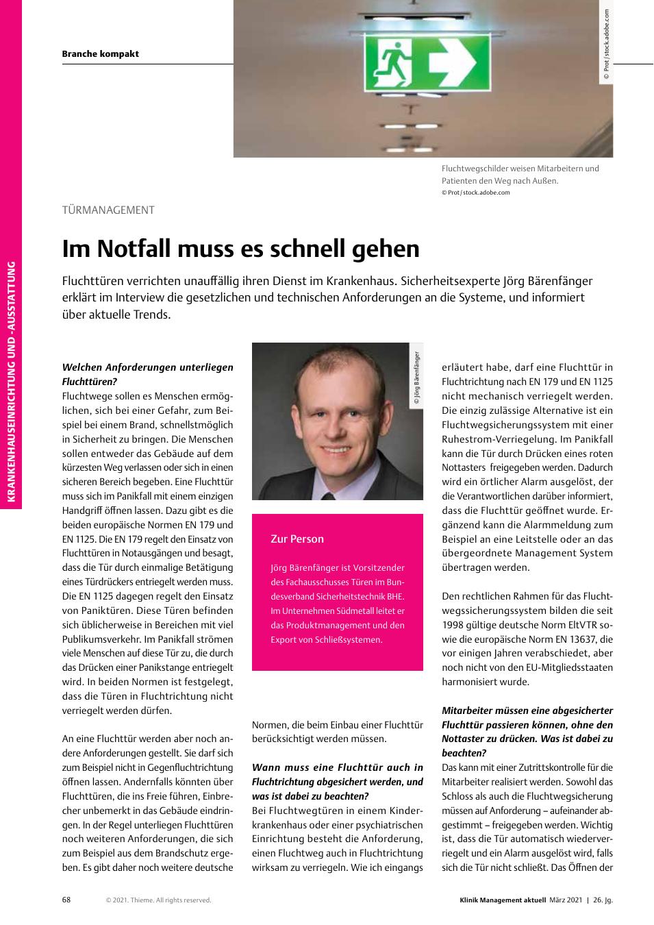 Vorschauseite 1: Türmanagement: Im Notfall muss es schnell gehen