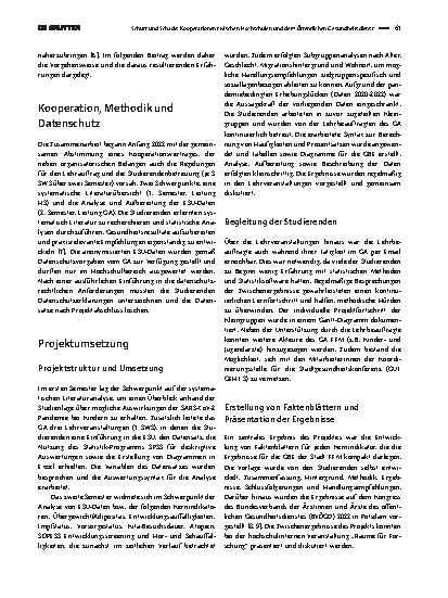 Vorschauseite 2: Kooperationen zwischen Hochschulen und dem Öffentlichen Gesundheitsdienst im Rahmen der Gesundheitsberichterstattung: Mehrwert für beide Kooperationspartner?
