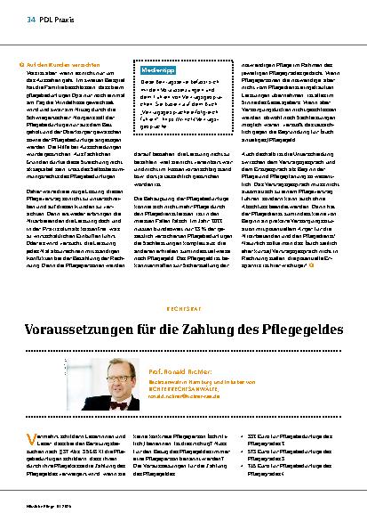 Vorschauseite 1: Voraussetzungen für die Zahlung des Pflegegeldes
