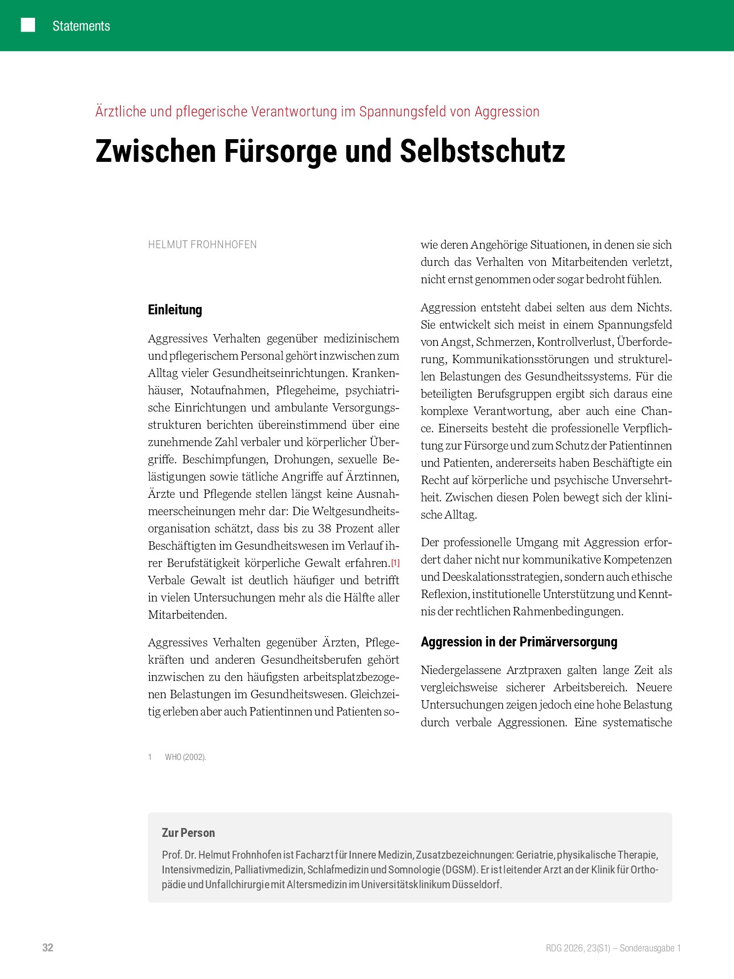 Vorschauseite 1: Ärztliche und pflegerische Verantwortung im Spannungsfeld von Aggression