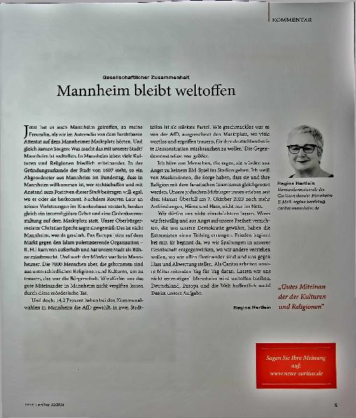 Vorschauseite 1: Gesellschaftlicher Zusammenhalt: Mannheim bleibt weltoffen.