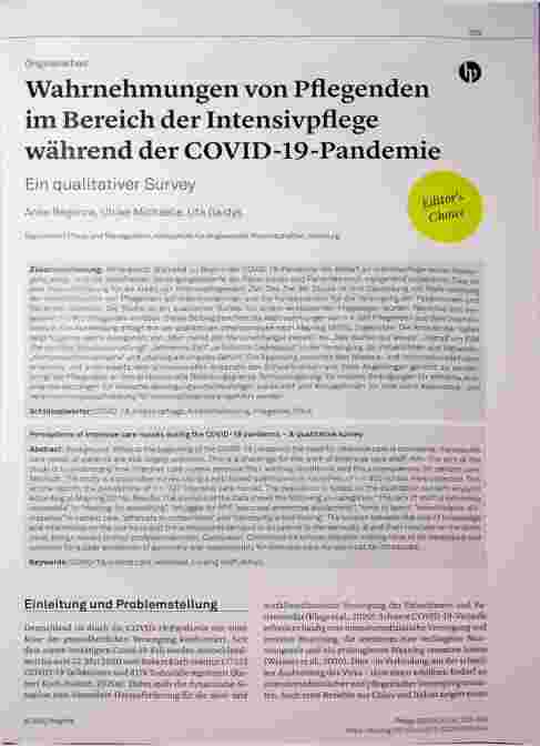 Vorschauseite 1: Wahrnehmungen von Pflegenden im Bereich der Intensivpflege während der COVID-19-Pandemie