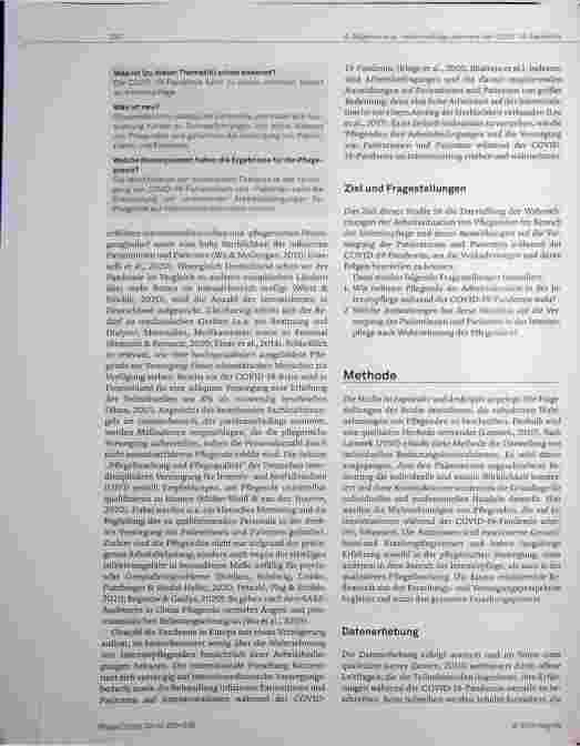Vorschauseite 2: Wahrnehmungen von Pflegenden im Bereich der Intensivpflege während der COVID-19-Pandemie