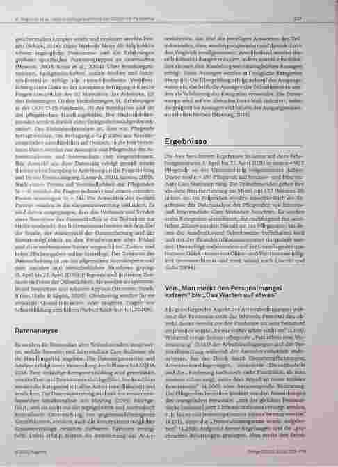 Vorschauseite 3: Wahrnehmungen von Pflegenden im Bereich der Intensivpflege während der COVID-19-Pandemie