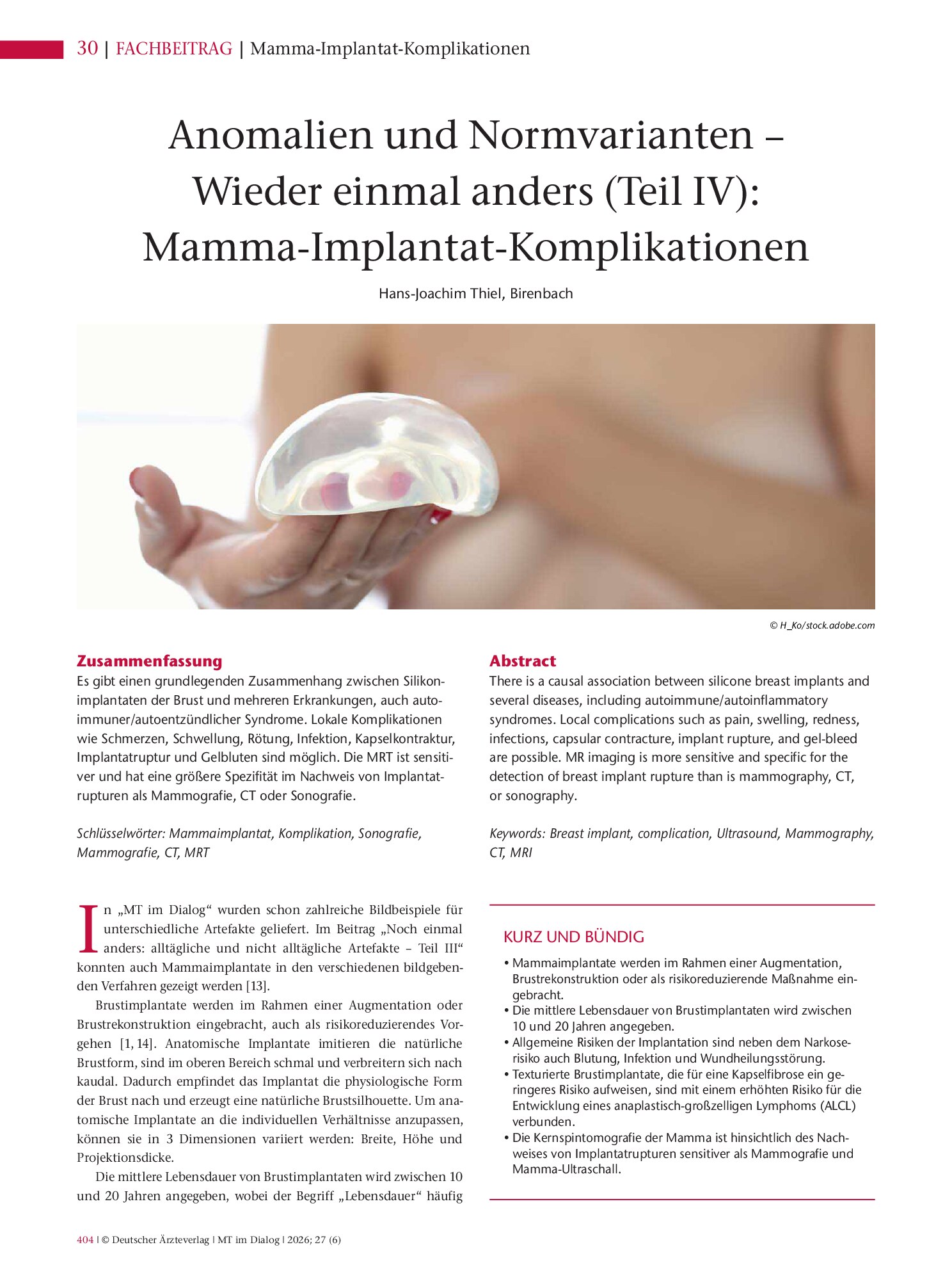 Vorschauseite 1: Anomalien und Normvarianten – Wieder einmal anders (Teil IV): Mamma-Implantat-Komplikationen