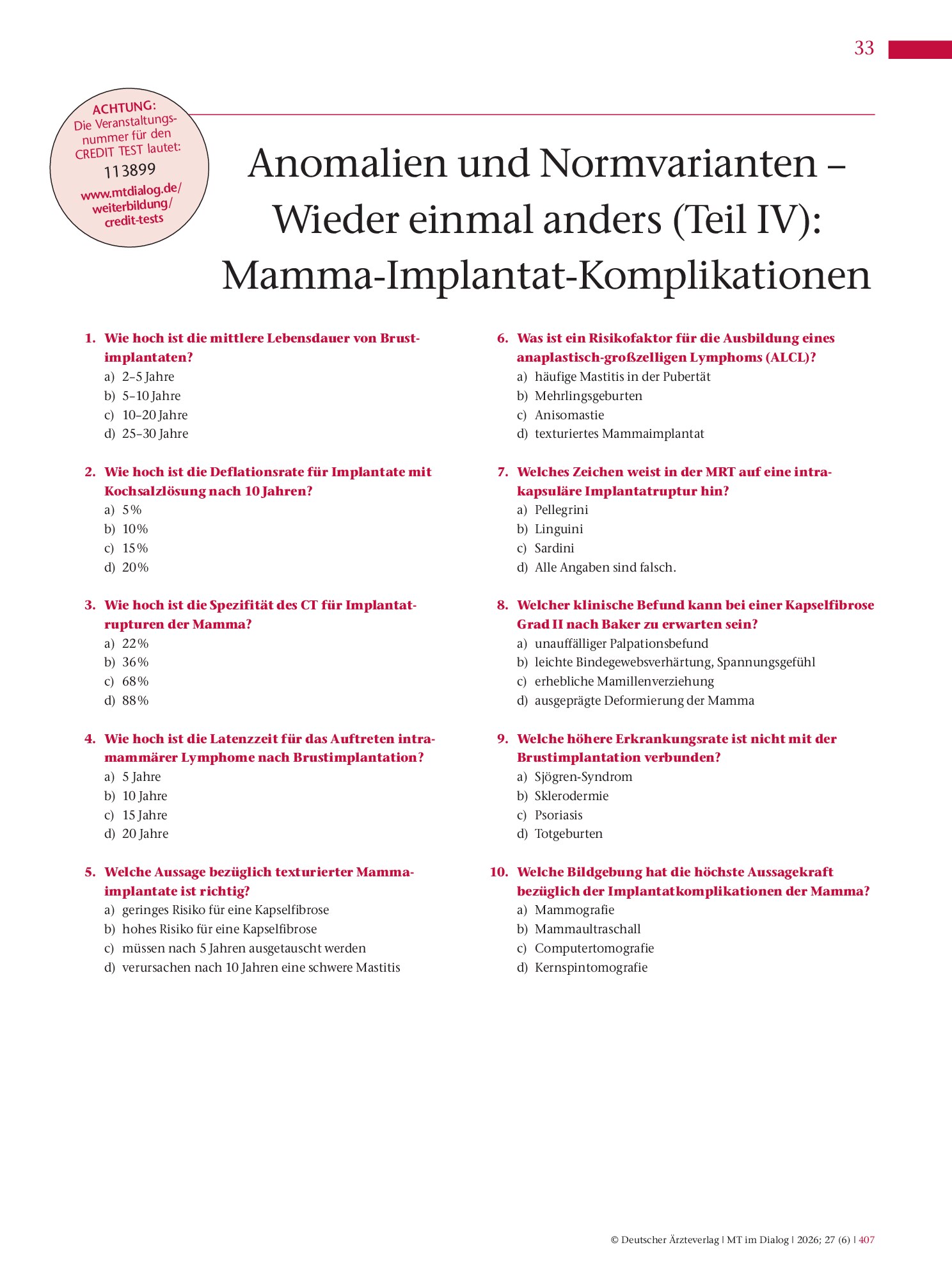 Vorschauseite 4: Anomalien und Normvarianten – Wieder einmal anders (Teil IV): Mamma-Implantat-Komplikationen