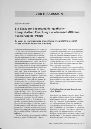 Vorschauseite 1: Ein Essay zur Bedeutung der qualitativ-Interpretativen Forschung zur wissenschaftlichen Fundierung der Pflege