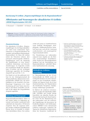 Vorschauseite 1: Kurzfassung S1-Leitlinie „Hygieneempfehlungen für die Regionalanästhesie“ Altbekanntes und Neuerungen der aktualisierten S1-Leitlinie