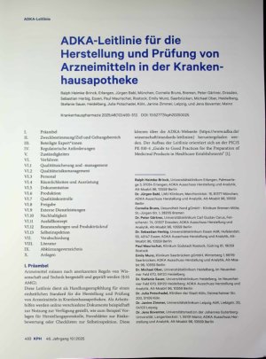 Vorschauseite 1: ADKA-Leitlinie für die Herstellung und Prüfung von Arzneimitteln in der Krankenhausapotheke
