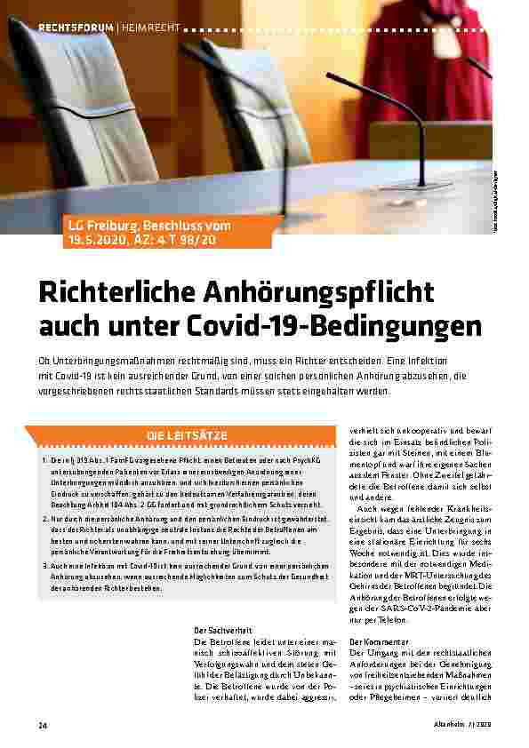 Vorschauseite 1: Richterliche Anhörungspflicht auch unter Covid-19-Bedingungen