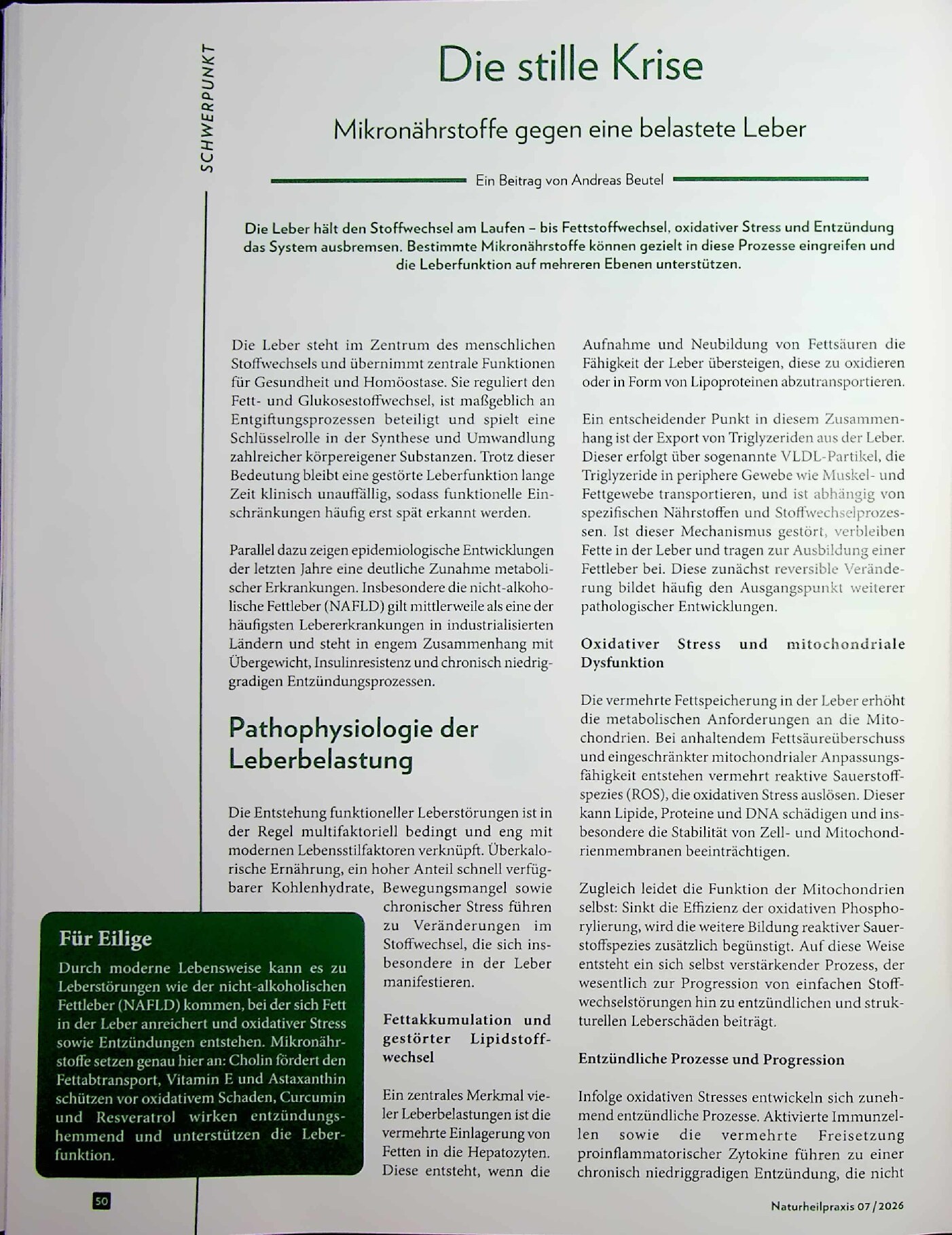 Vorschauseite 1: Die stille Krise. Mikronährstoffe gegen eine belastete Leber