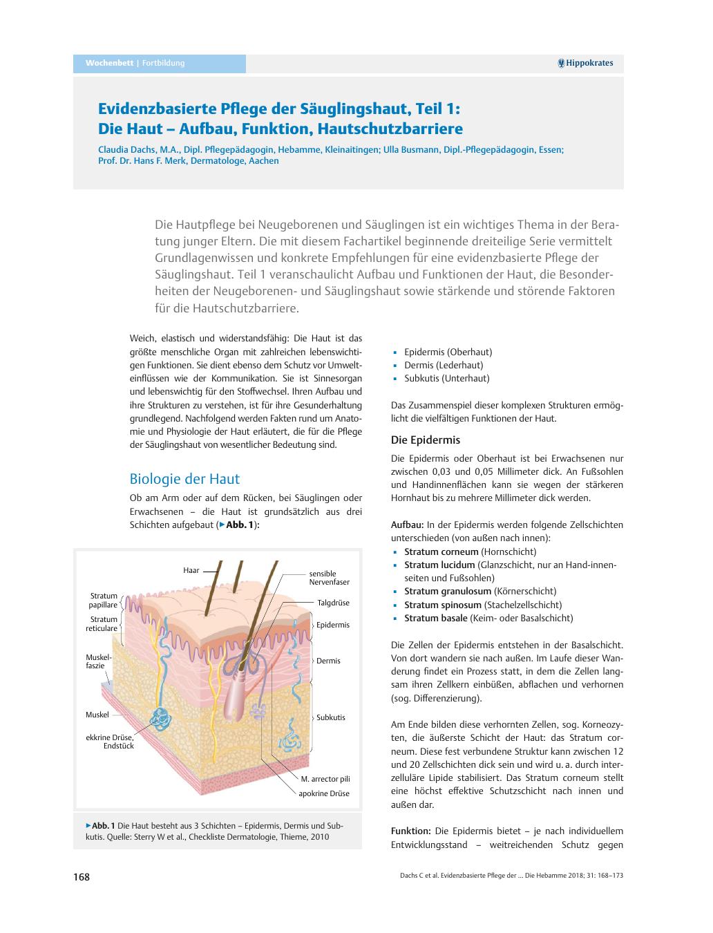 Vorschauseite 1: Evidenzbasierte Pflege der Säuglingshaut, Teil 1: Die Haut – Aufbau, Funktion, Hautschutzbarriere
