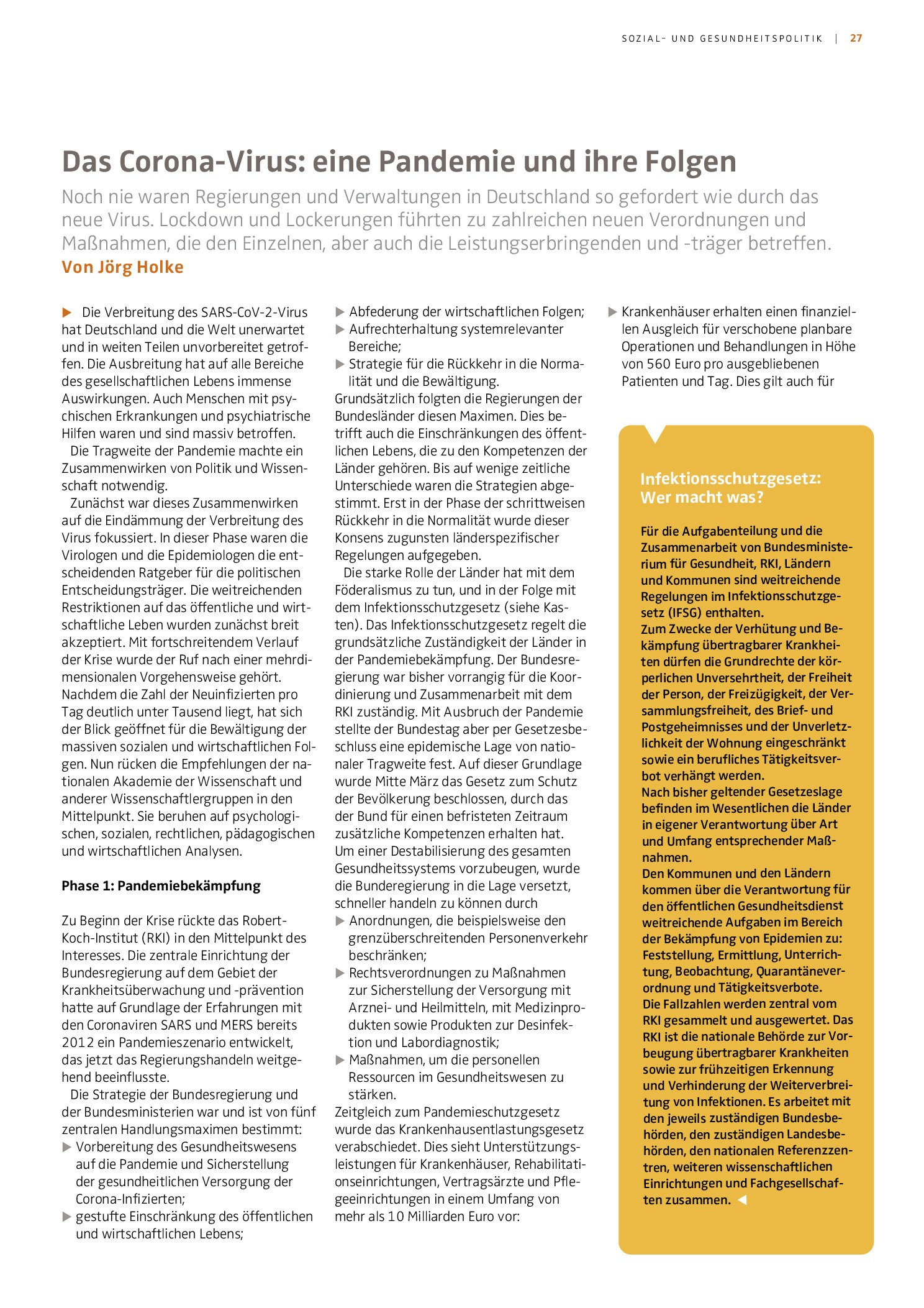 Vorschauseite 1: Das Coronavirus: Eine Pandemie und ihre Folgen