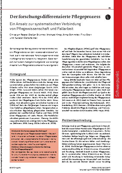 Vorschauseite 1: Der forschungsdifferenzierte Pflegeprozess Ein Ansatz zur systematischen Verbindung von Pflegewissenschaft und Fallarbeit