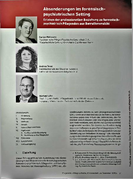 Vorschauseite 1: Absonderungen im forensisch-psychiatrischen Setting - * Erleben der professionellen Beziehung zu forensisch-psychiatrischen Pflegenden aus Betroffenensicht