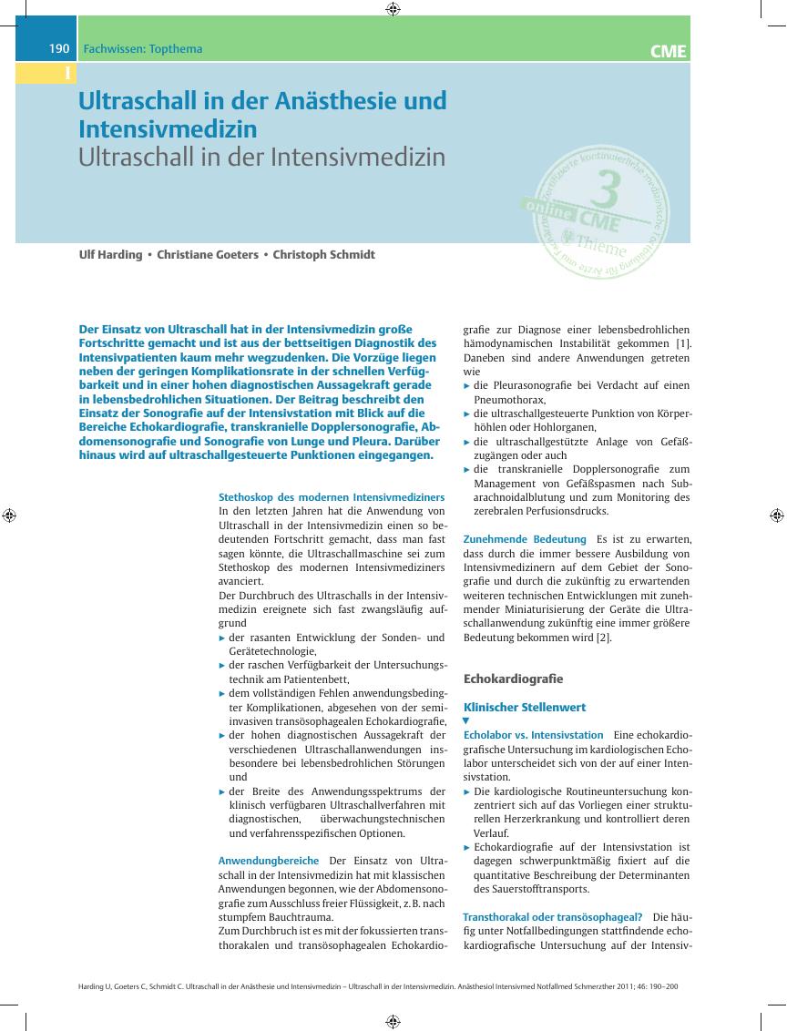 Vorschauseite 1: Ultraschall in der Anästhesie und Intensivmedizin – Ultraschall in der Intensivmedizin
