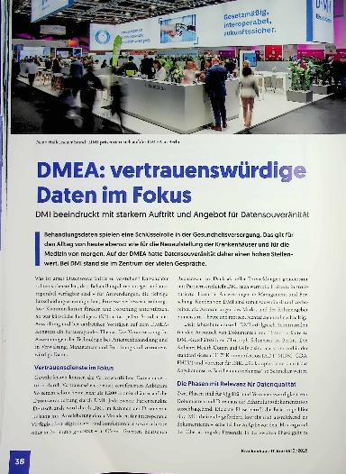 Vorschauseite 1: DMEA: vertrauenswürdige ' Daten im Fokus DMI beeindruckt mit starkem Auftritt und Angebot für Datensouveränität