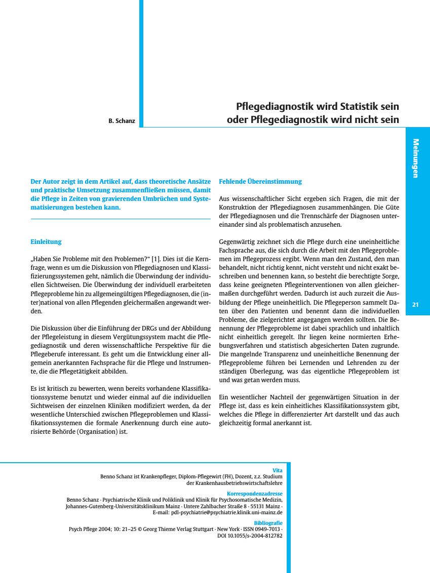 Vorschauseite 1: Pflegediagnostik wird Statistik sein oder Pflegediagnostik wird nicht sein
