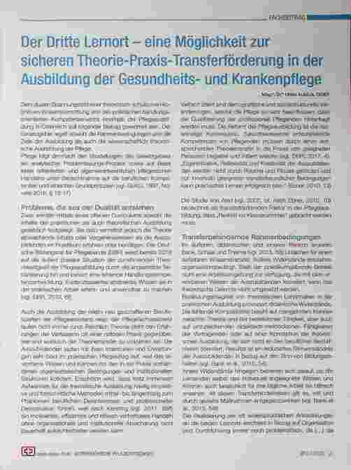 Vorschauseite 1: Der Dritte Lernort - eine Möglichkeit zur sicheren Theorie-Praxis-Transferförderung in der Ausbildung der Gesundheitsund Krankenpflege