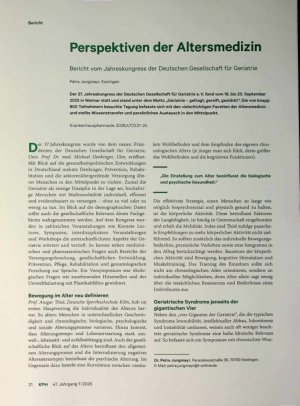Vorschauseite 1: Perspektiven der Altersmedizin Bericht vom Jahreskongress der Deutschen Gesellschaft für Geriatrie